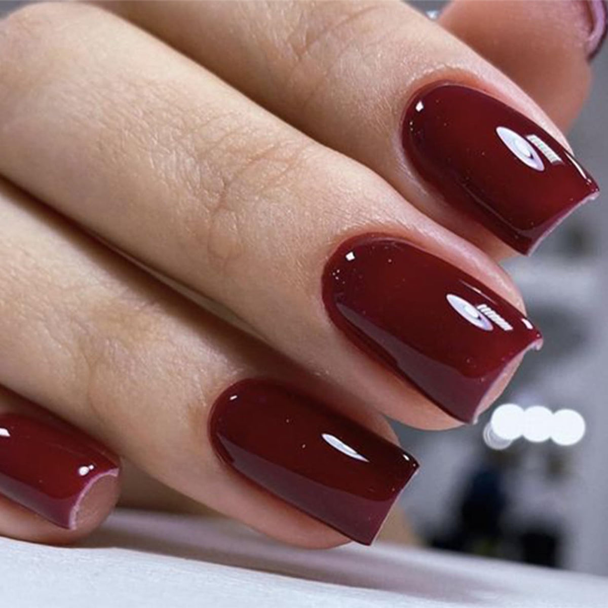 modelones close-up of nail shape and glossy texture for durable finish