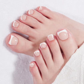 modelones close-up of square French tip texture highlighting salon-like shine