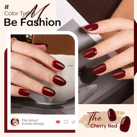modelones close-up of cherry oval nail glossy finish highlighting durability