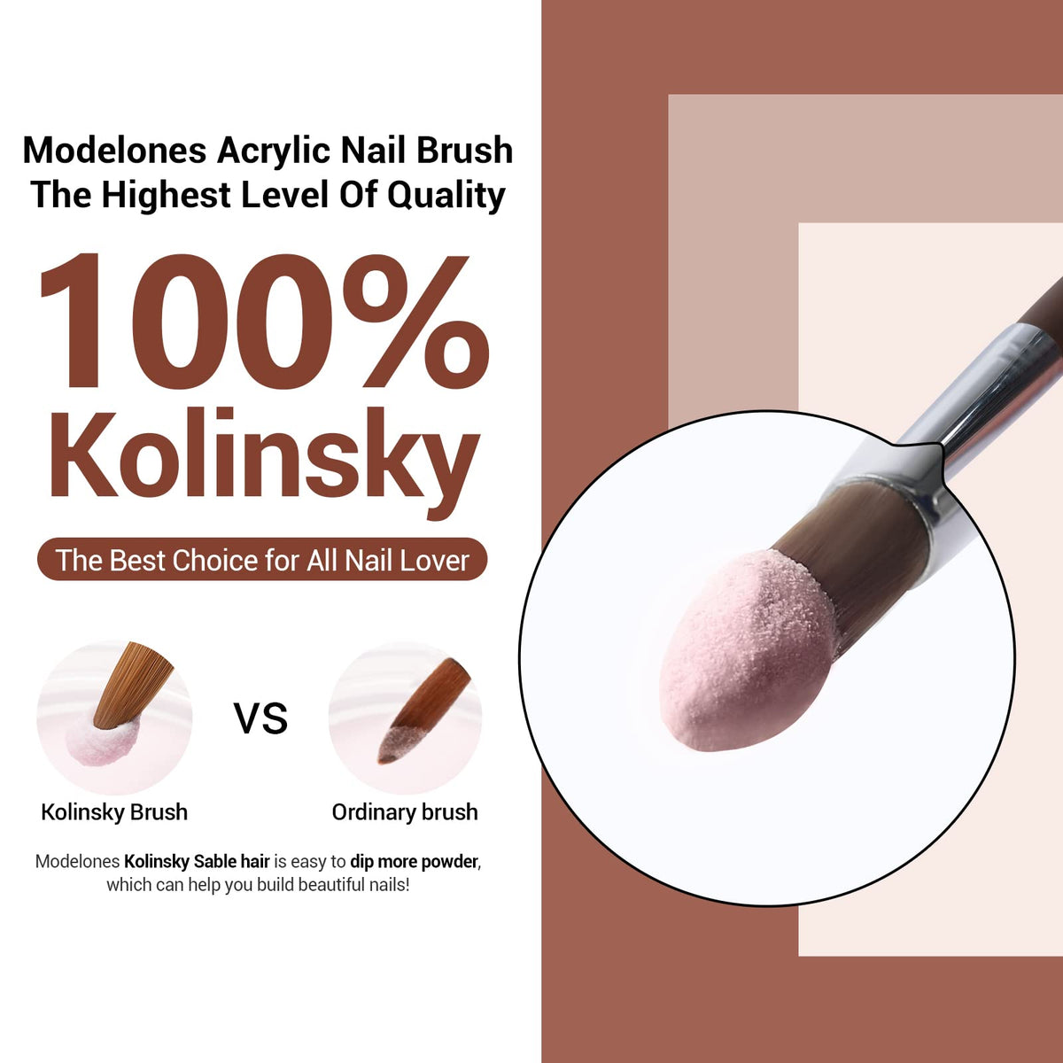 modelones close-up of Kolinsky tip demonstrating fine point and smooth product release