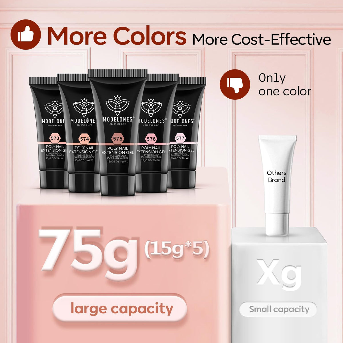 modelones color swatch fan displaying five jelly shades to match many skin tones