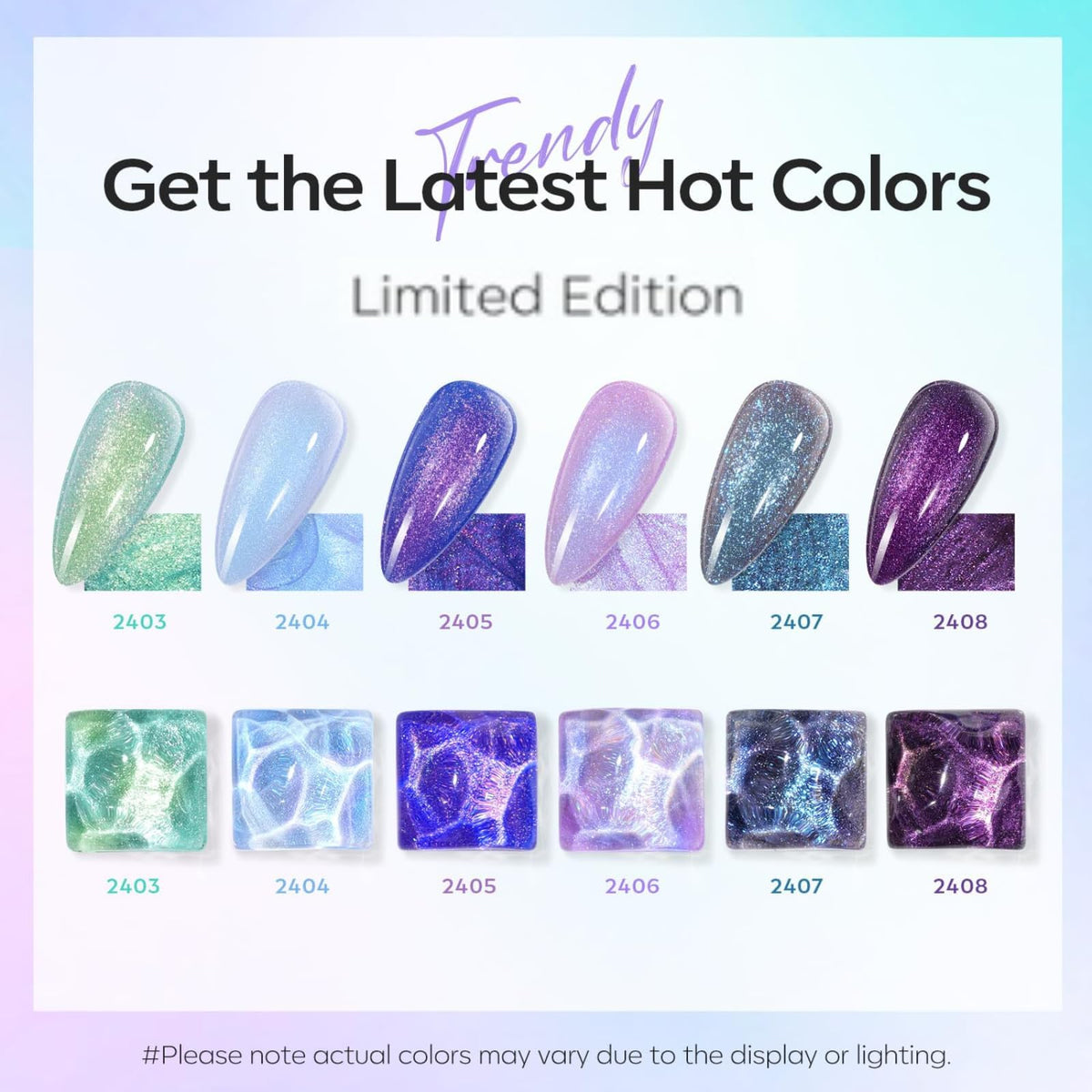 modelones nail wheel swatches displaying six shifting blue green purple shades