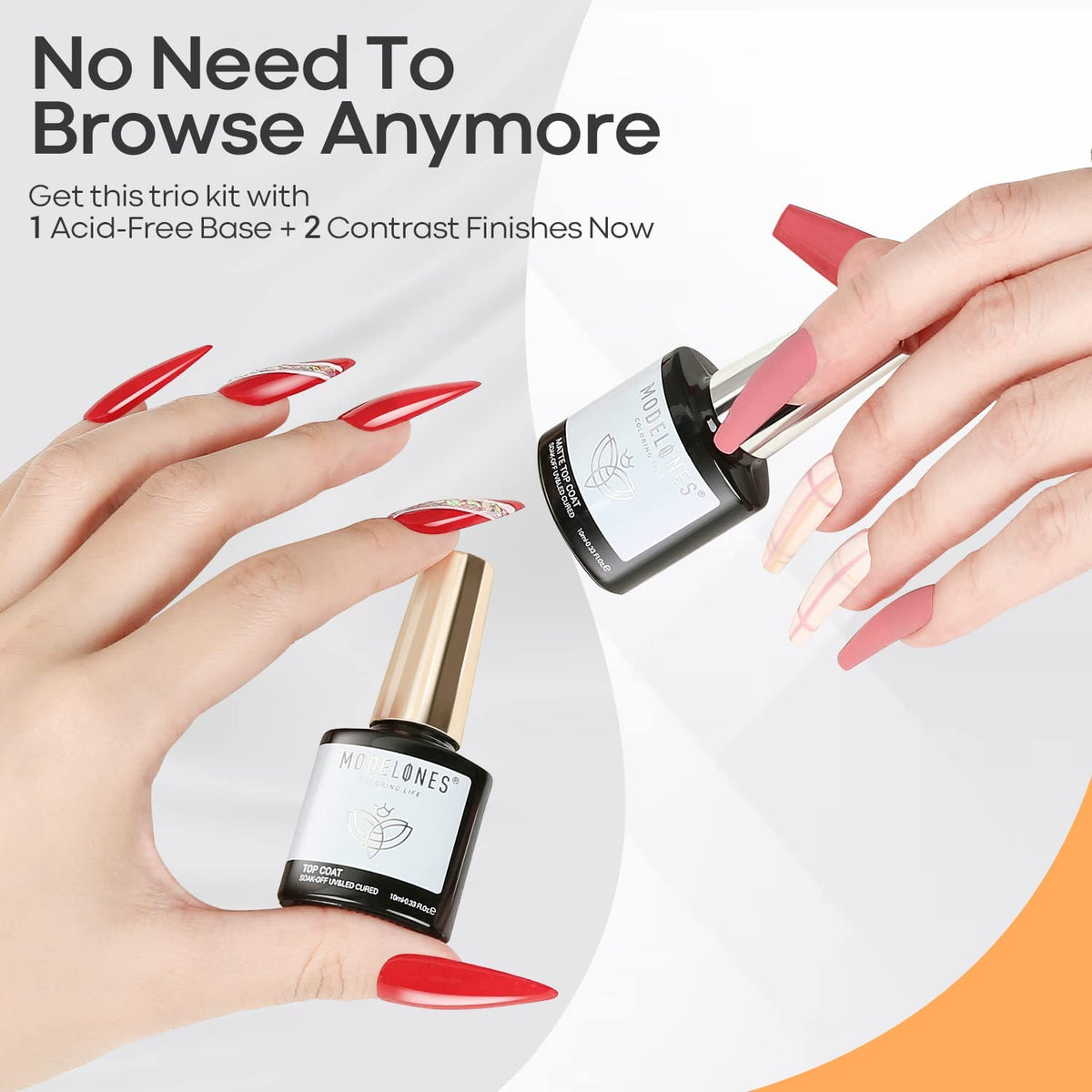 modelones side-by-side glossy vs matte nails highlighting finish choice benefit