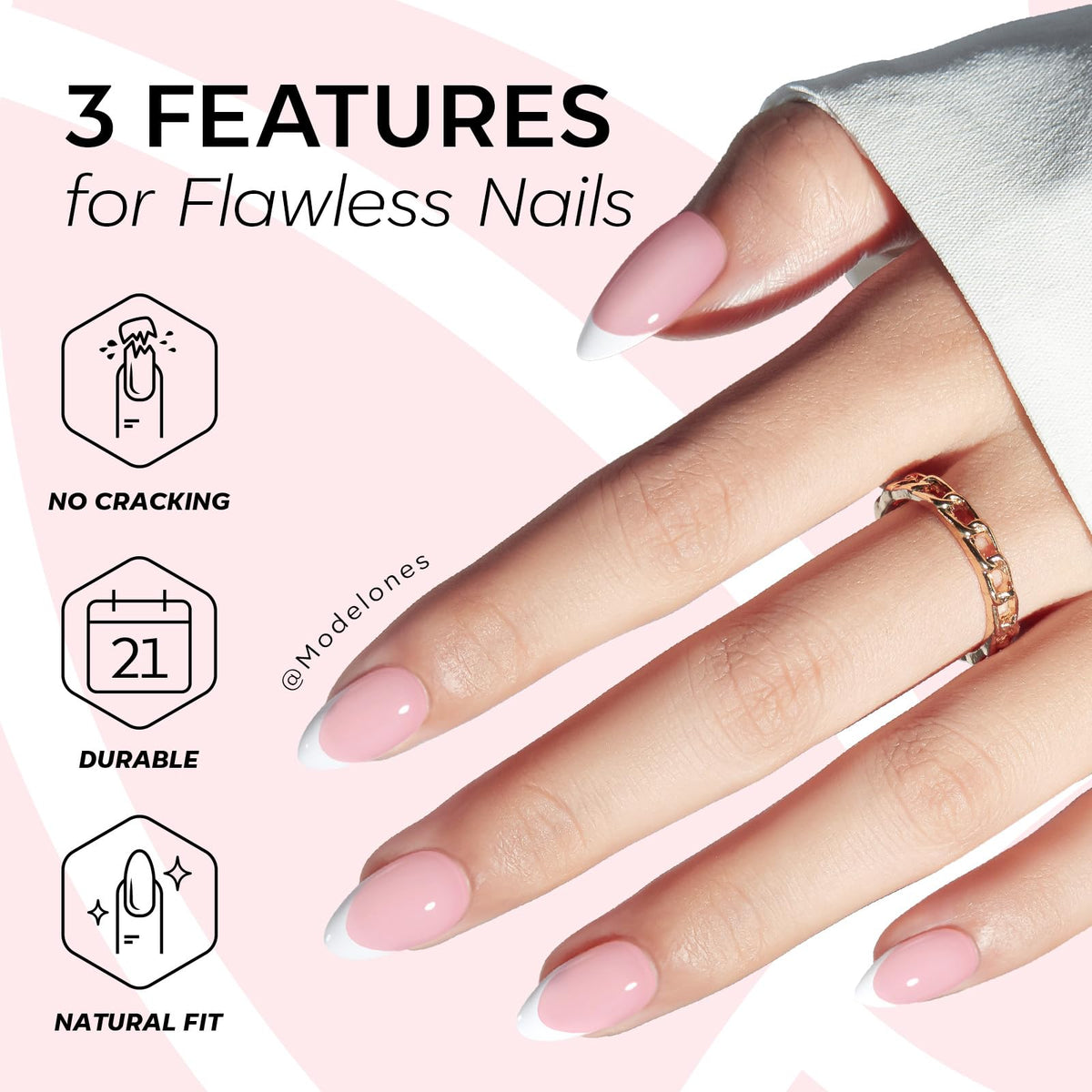 Modelones kit contents with glue tabs file and cuticle stick for complete prep
