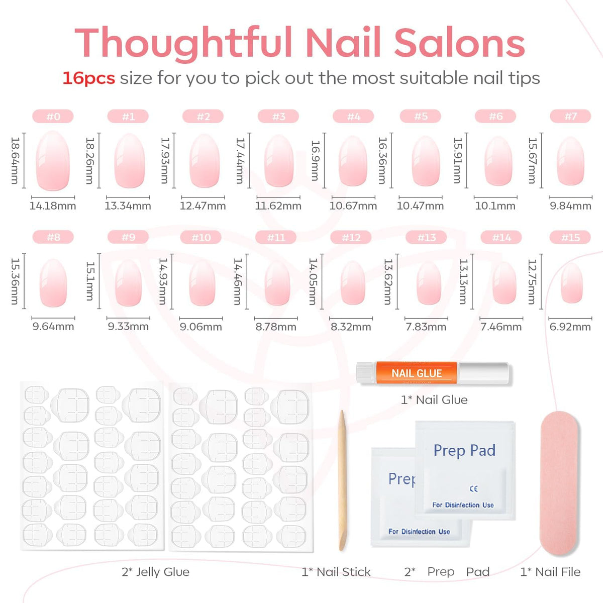 modelones kit contents with glue, adhesive tabs, file and cuticle stick included