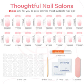 modelones kit contents with glue, adhesive tabs, file and cuticle stick included