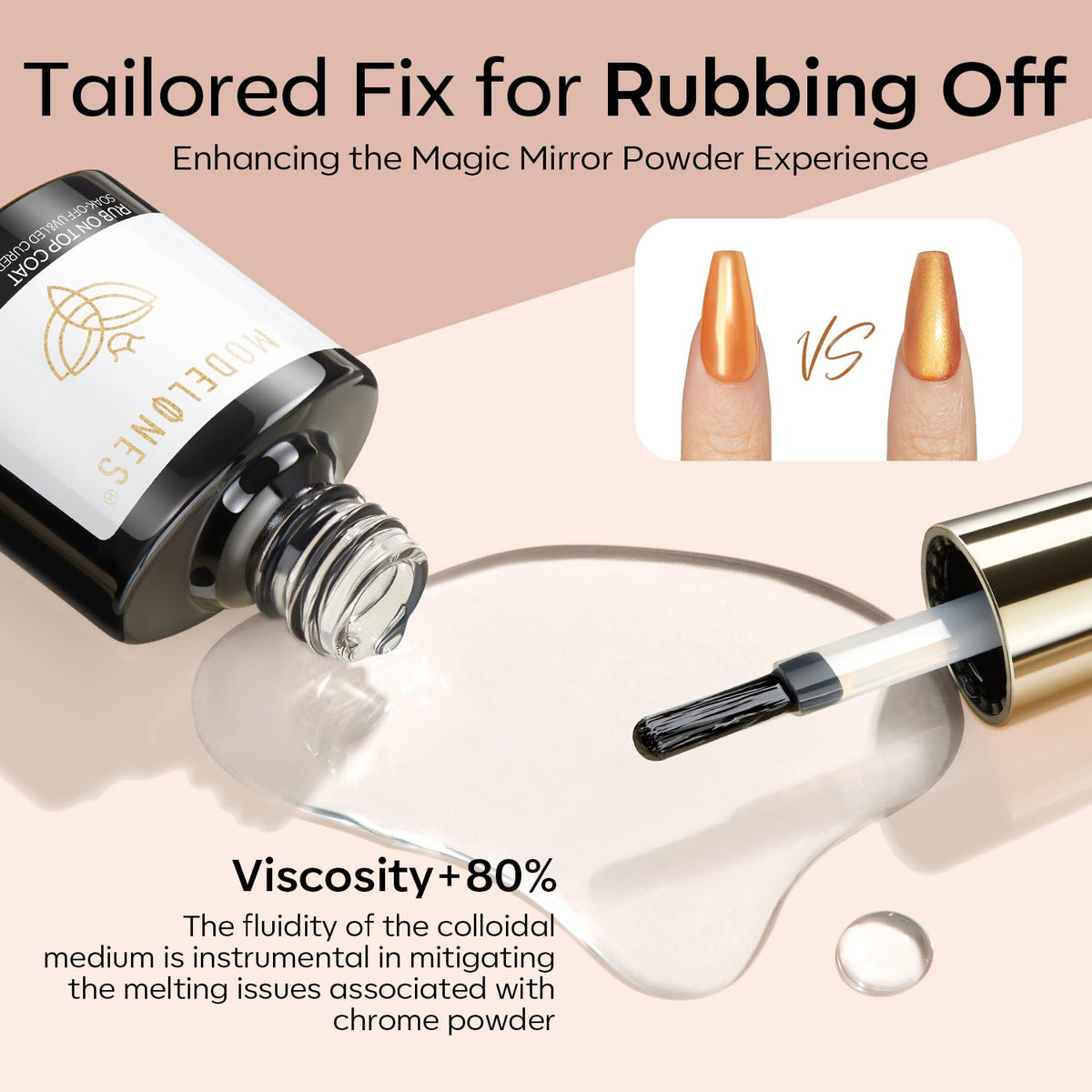 modelones cured nail displaying intense chrome mirror shine and durable gloss benefit