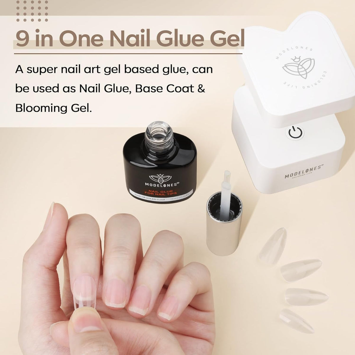 modelones cured nail finish showing glossy, flexible result that resists lifting