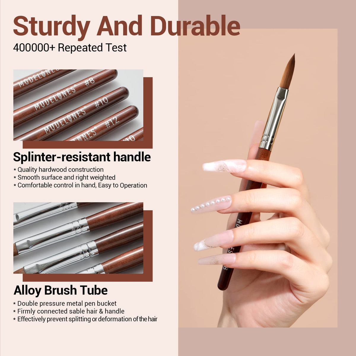 modelones ferrule and crimped connection assuring secure bristles and long-lasting durability