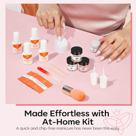 Modelones finished natural pink manicure on hands showing salon-quality shine
