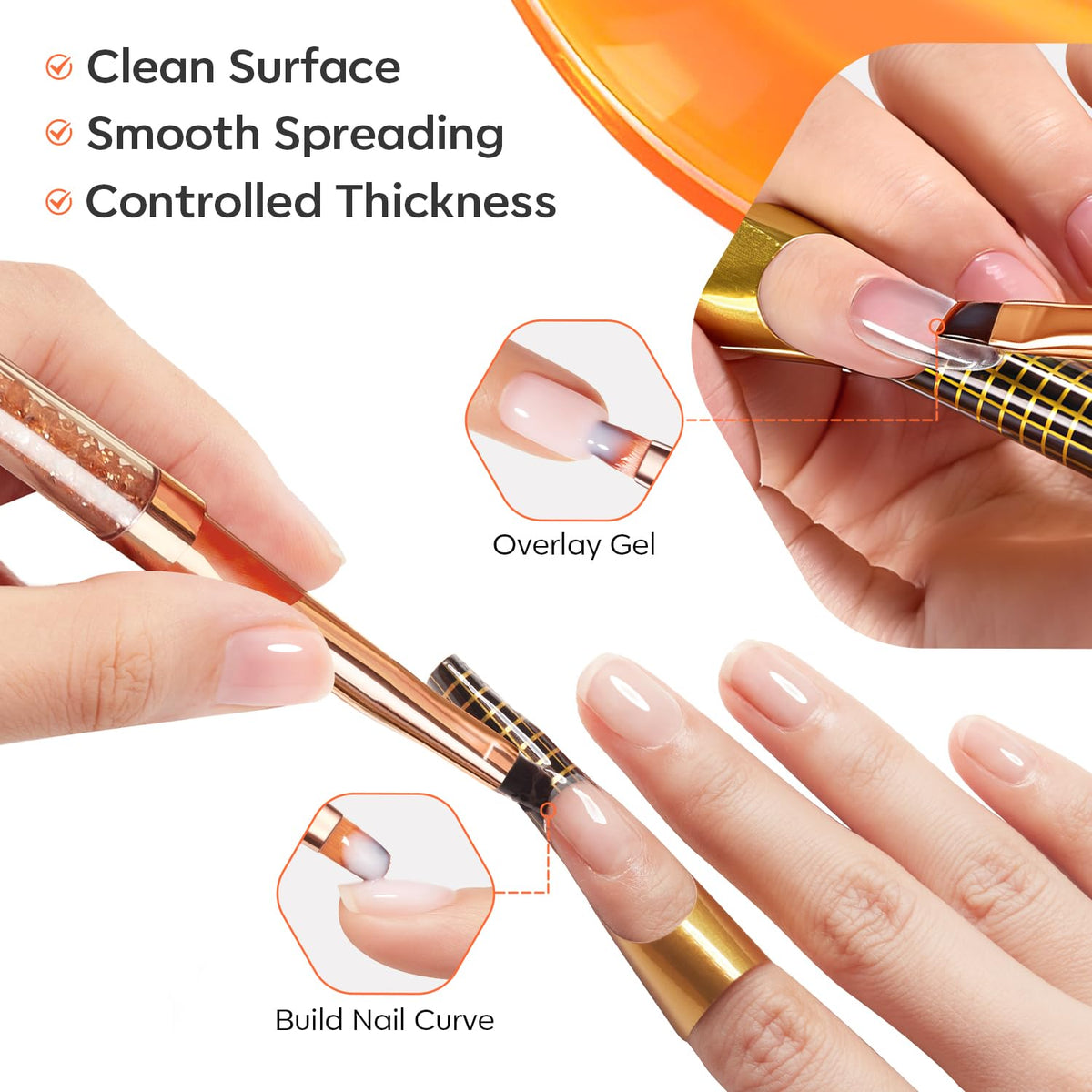 Modelones close-up of flat head bristles demonstrating smooth gel spread