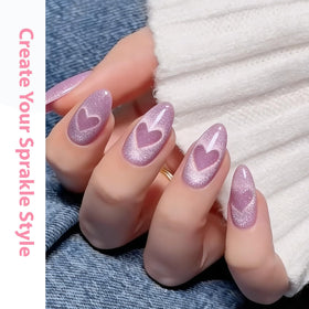 Modelones flower-shaped cat eye effect on a gel nail demonstrating festive decorative results