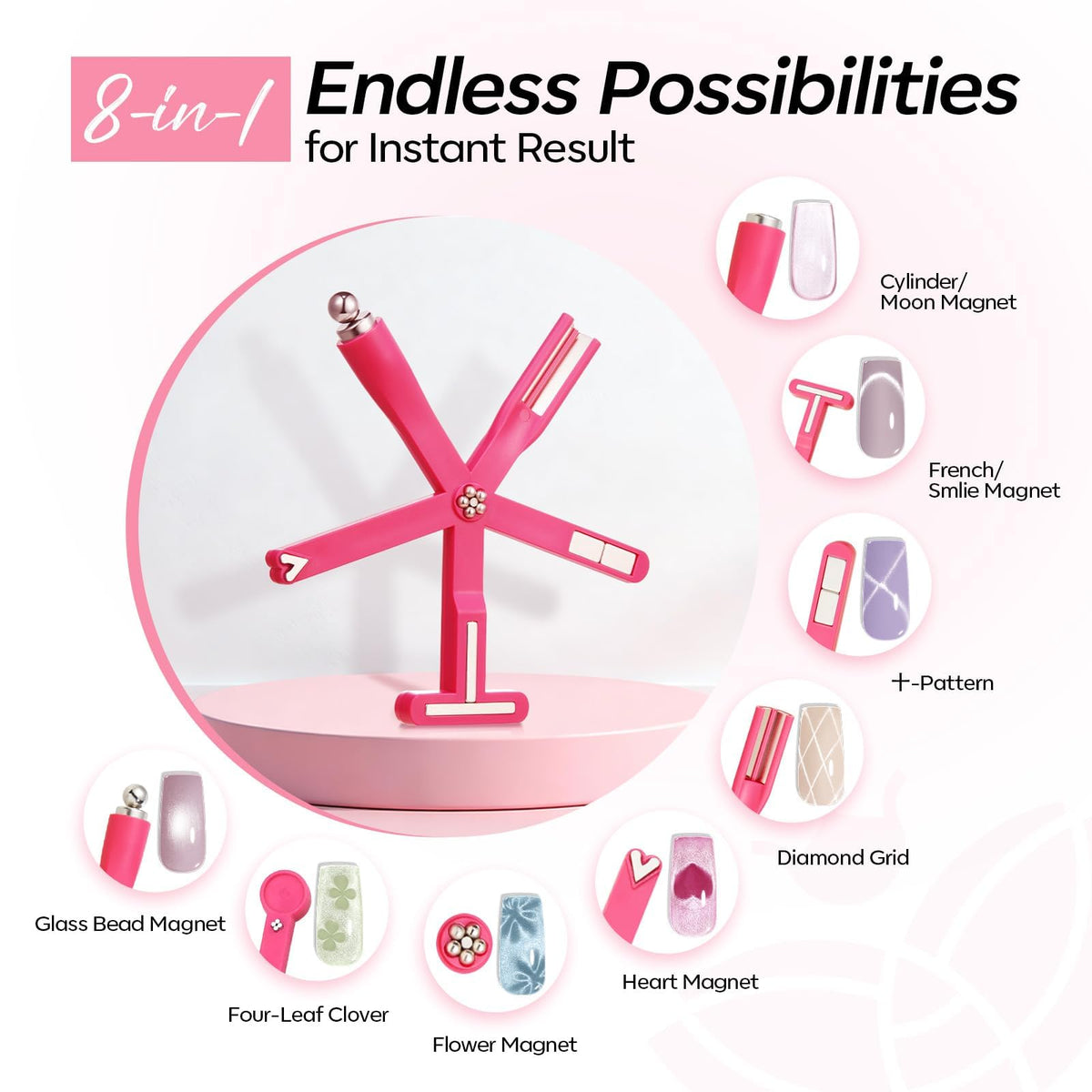 Modelones French line and diamond-inspired cat eye nails displaying multi-effect versatility