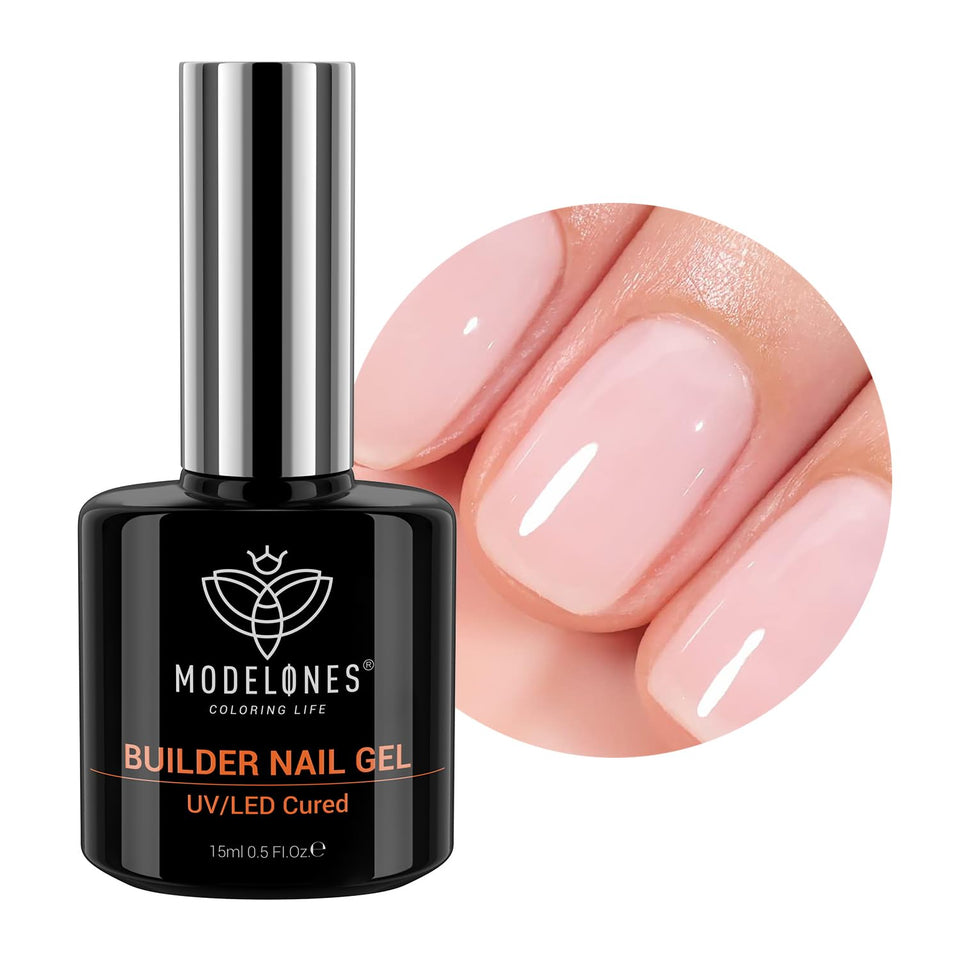 modelones bottle front view showing cover-nude builder gel for versatile use and natural finish