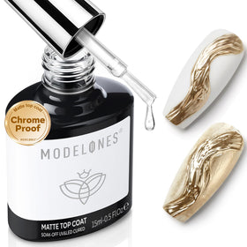 modelones front bottle shows matte top coat and professional volume benefit