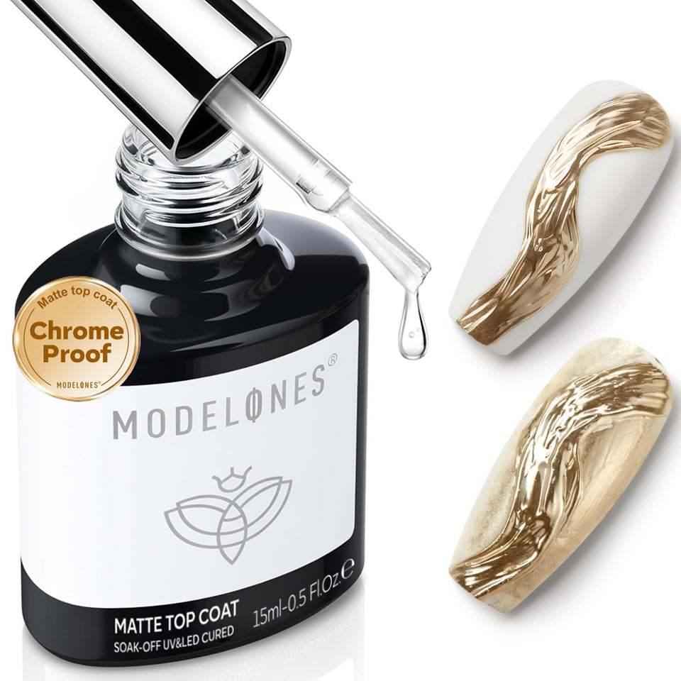 modelones front bottle shows matte top coat and professional volume benefit