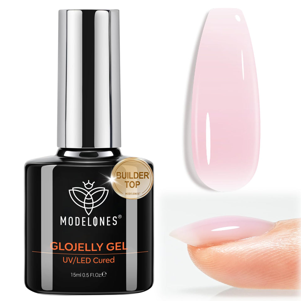 modelones front bottle showing milky pink gel and full-size 15ml benefit