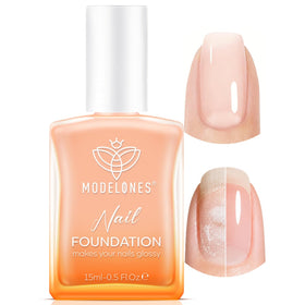 modelones bottle front view showing jelly nude pink polish and natural finish benefit
