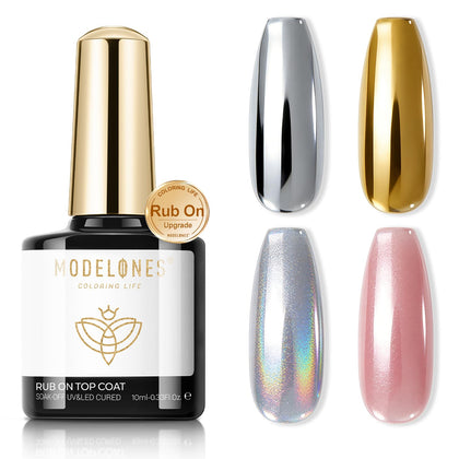 modelones bottle front view showing clear no-wipe top coat and glossy finish benefit