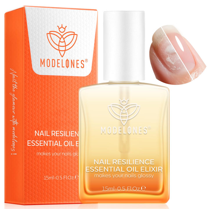modelones front bottle showing clear nail repair serum and label benefit