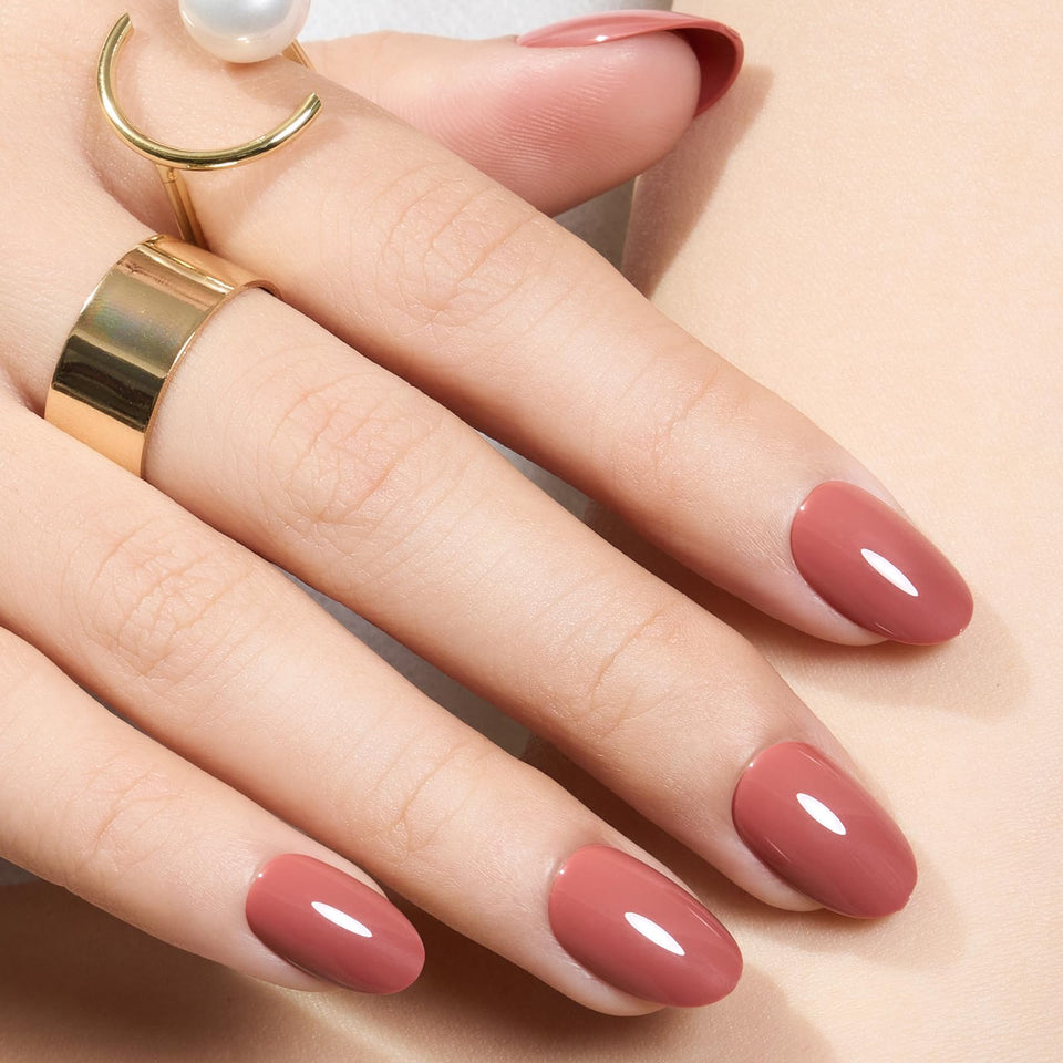 modelones front package showing pink oval press-on nails and tools, quick salon finish