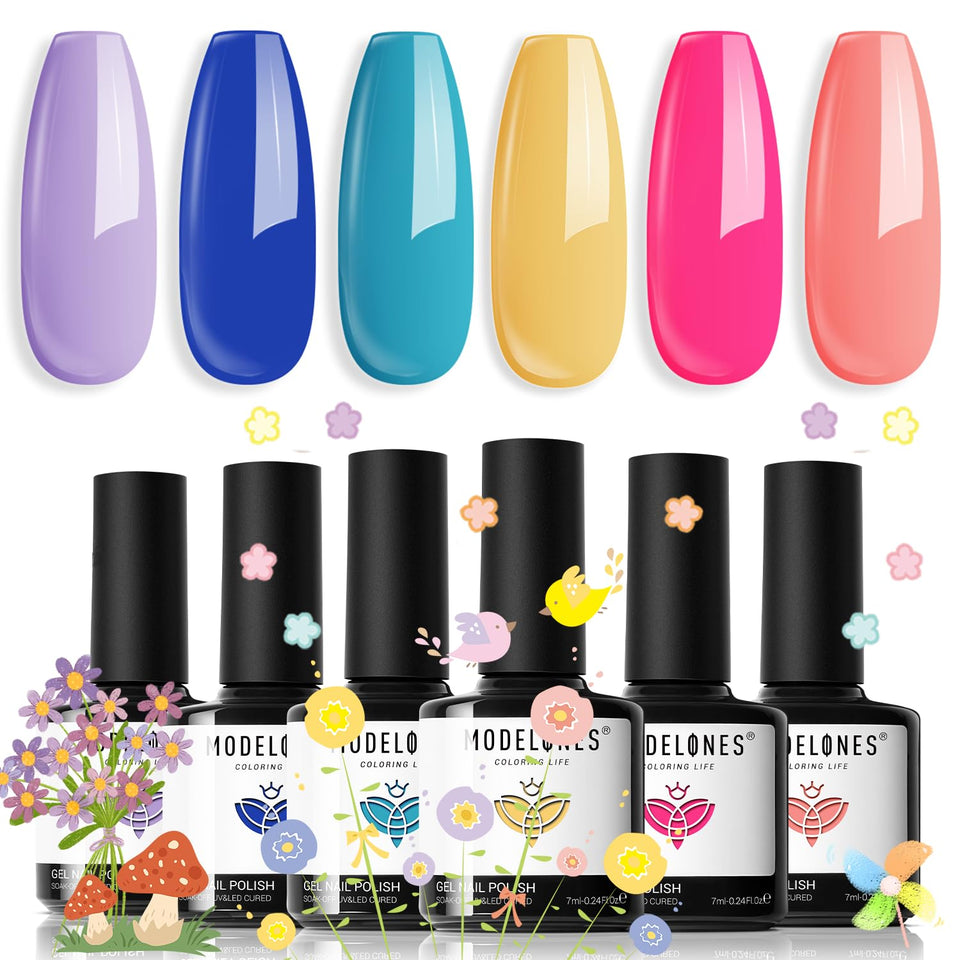 modelones front packaging showing six vibrant gel bottles and bright palette benefit