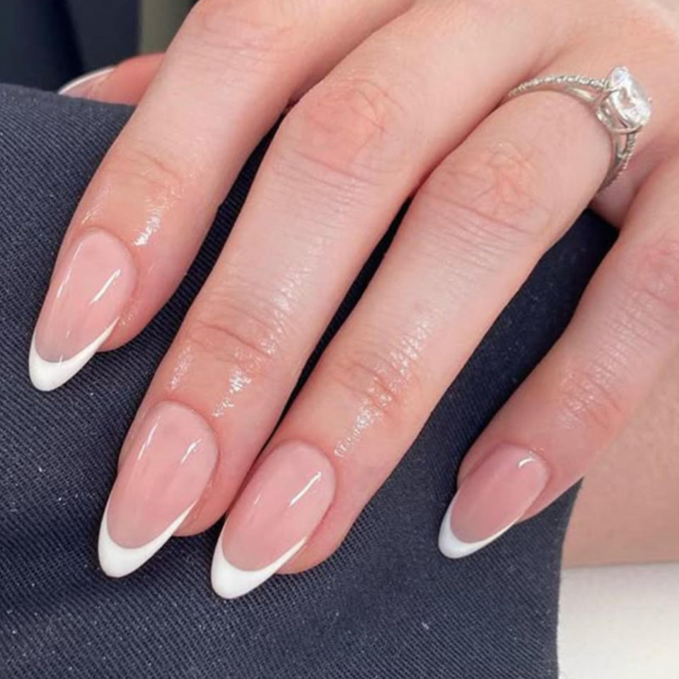 modelones front packaging almond French tips showcasing kit and quick polish look