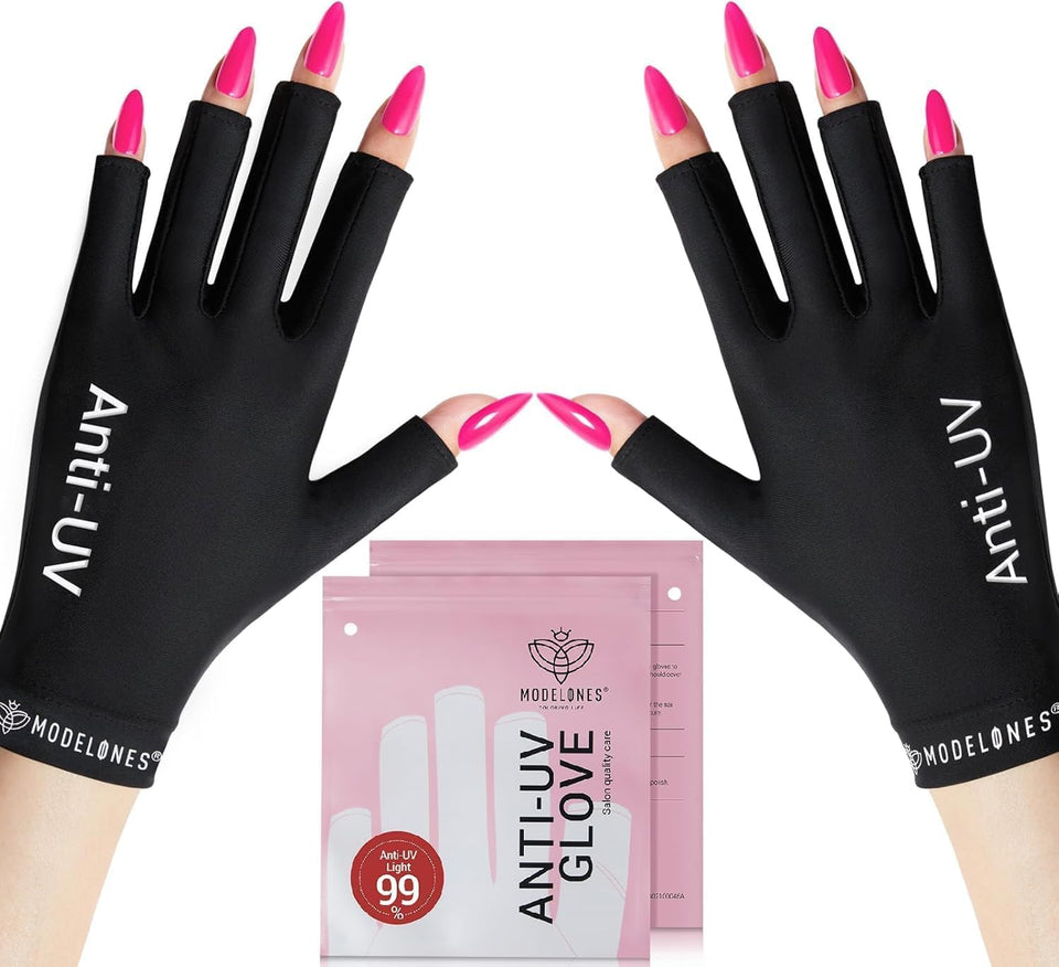 modelones front packaging showing black gloves and clear benefit of UV protection