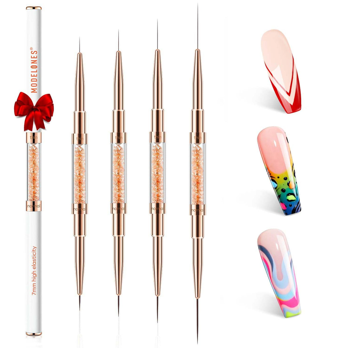 modelones front view of the 4-piece brush set showing compact packaging and clear labeling
