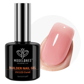 modelones front packaging showing product and peachy pink shade benefit durable finish