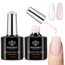 modelones front packaging showing clear and cover-nude builder gels for durable base