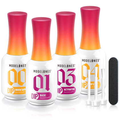 modelones front packaging showing complete dip liquid kit and ease
