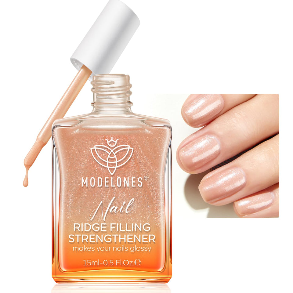 modelones front packaging showing glitter dark brown polish and protective benefits