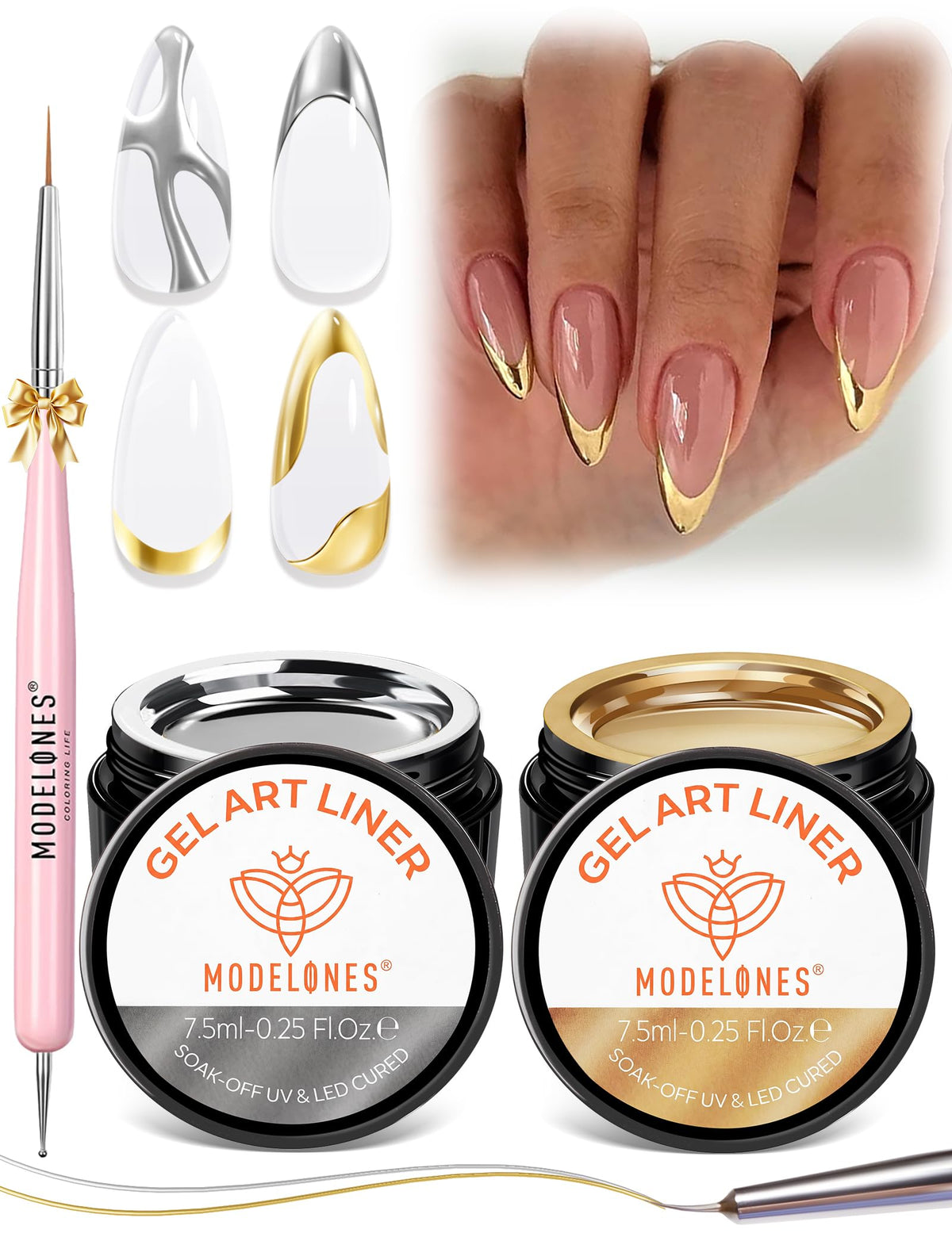 modelones front packaging of gold and silver chrome set shows professional gift-ready design