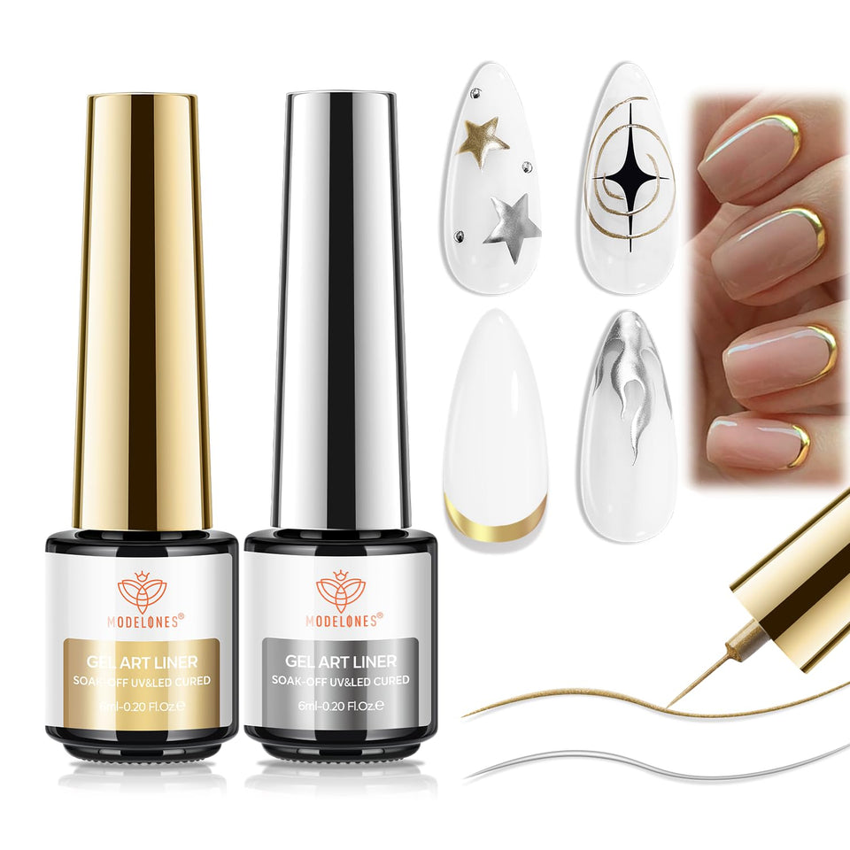 modelones front packaging showing gold and silver liners for elegant nails