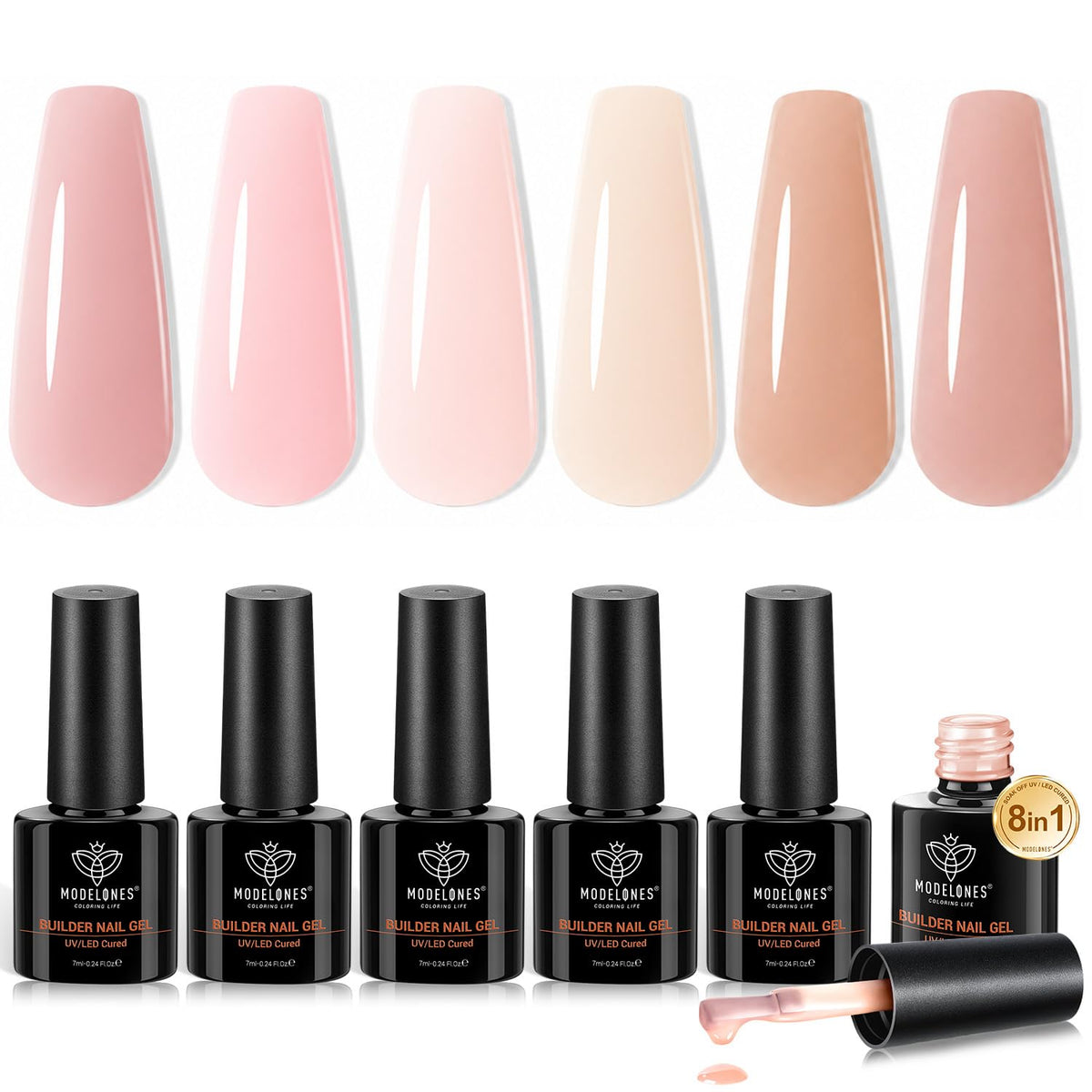 modelones front packaging showing the nude builder set and professional presentation