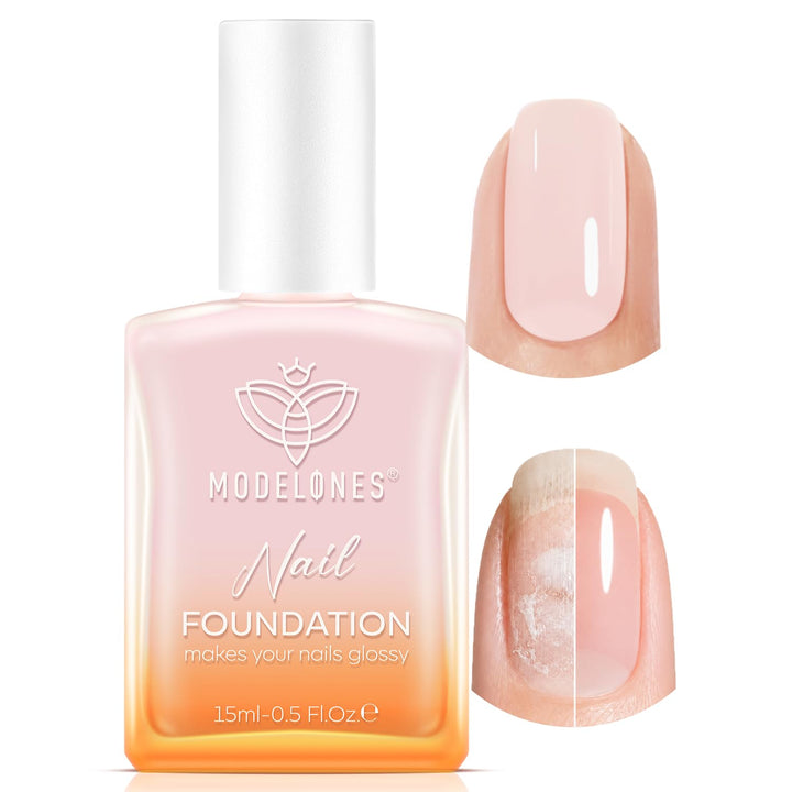modelones front packaging showing pale pink strengthener and neat branding benefit: professional finish