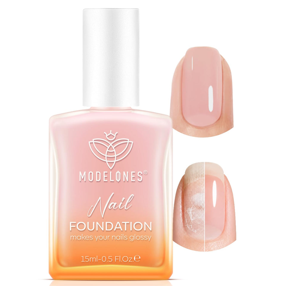 modelones front packaging showing peachy pink bottle and clean look benefit