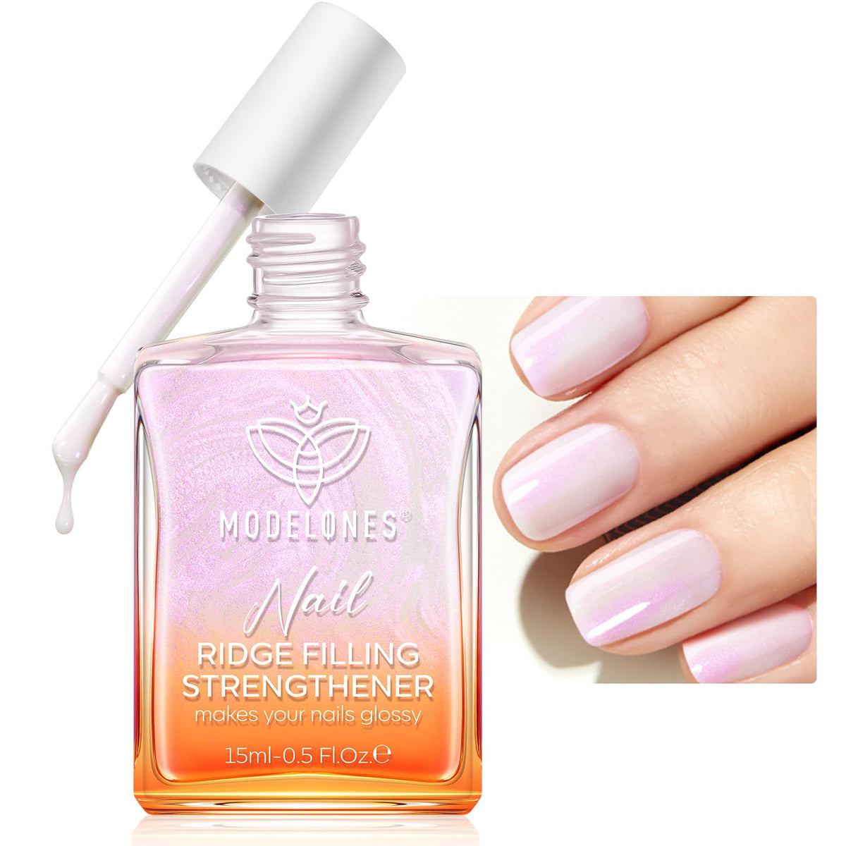 modelones front packaging showing pearl pink polish and benefits