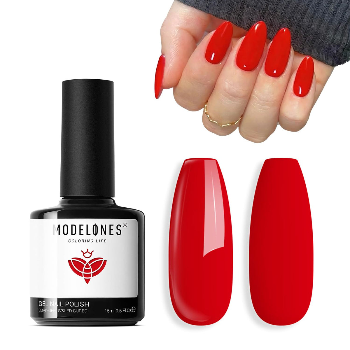 modelones front packaging showing glossy red polish and brand visibility