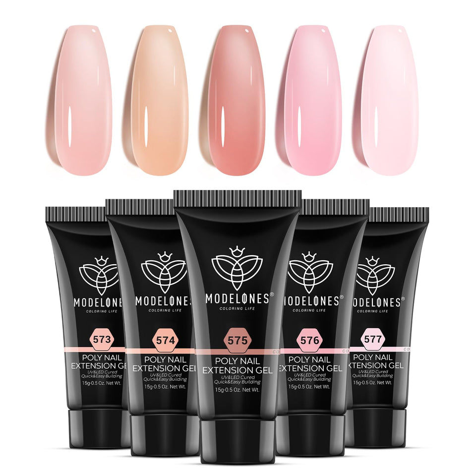 modelones front packaging showing five jelly poly gel tubes and kit contents for quick DIY