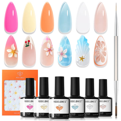 modelones front packaging showing six gel polish bottles and stickers for easy gifting