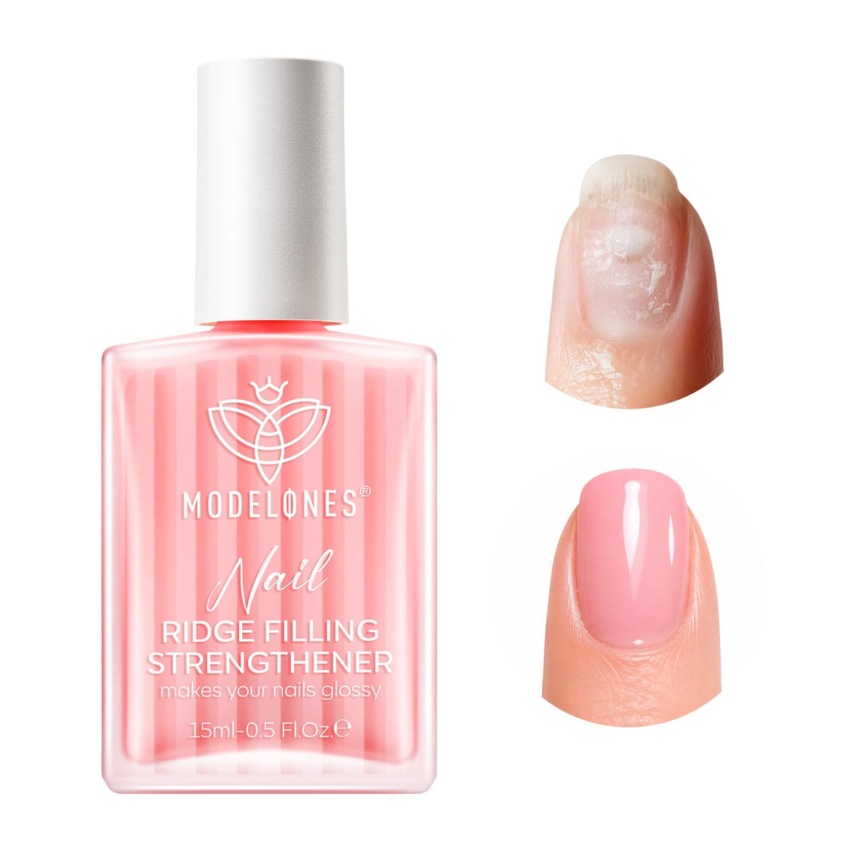 modelones front packaging showing label and sheer pink polish benefit coverage