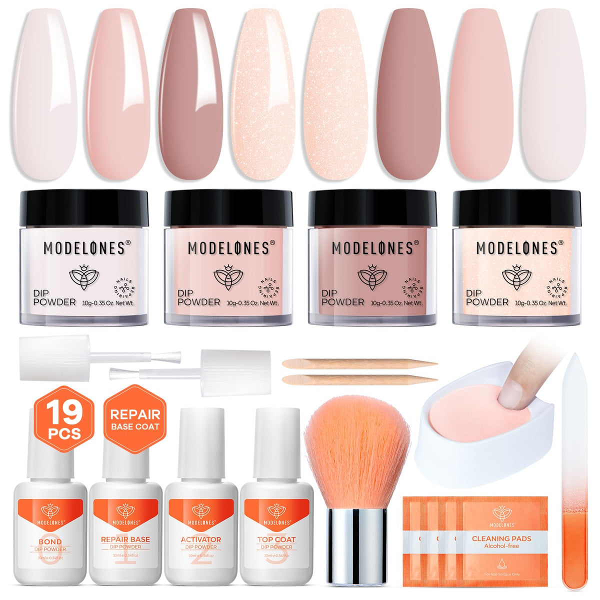 modelones front packaging showing complete dip powder kit and organized contents