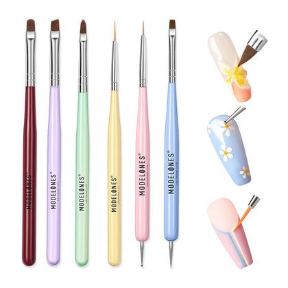 modelones front packaging of six-piece nail art brush set showing contents and branding benefit: easy identification