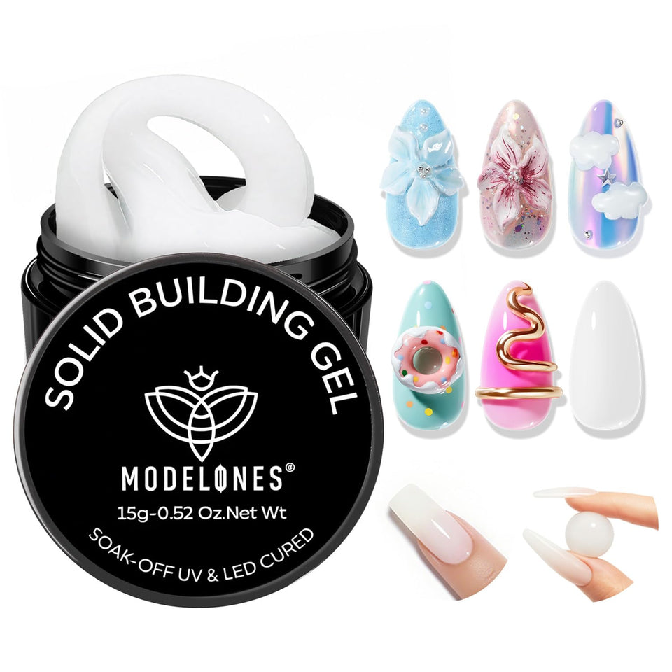 modelones front pot of milky white sculpting gel showing packaging benefit easy access