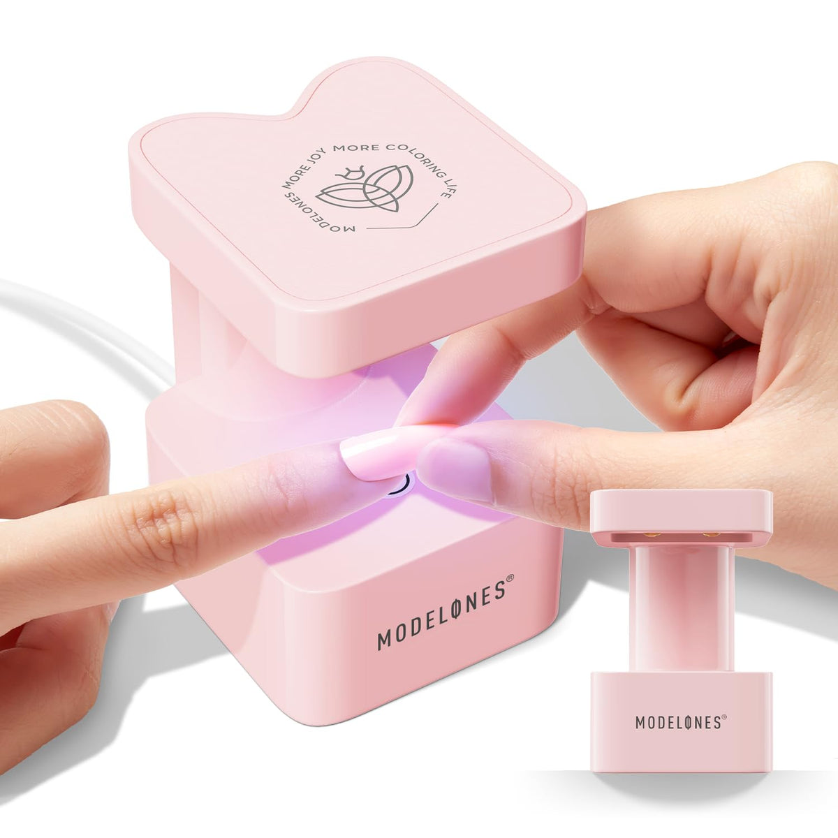 modelones front view pink showing compact lamp and cute design for portable curing