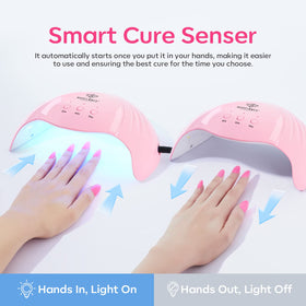 modelones hand under lamp in use demonstrating quick gel curing