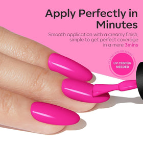 modelones polished fingers wearing neon hot pink showing salon-quality result