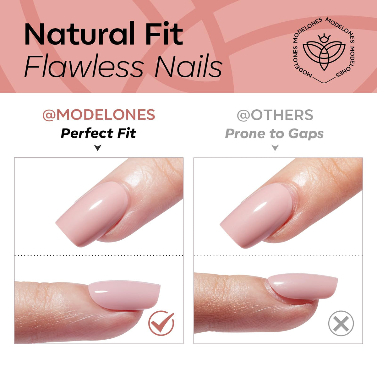 modelones hand holding nails illustrating scale and easy fit benefit
